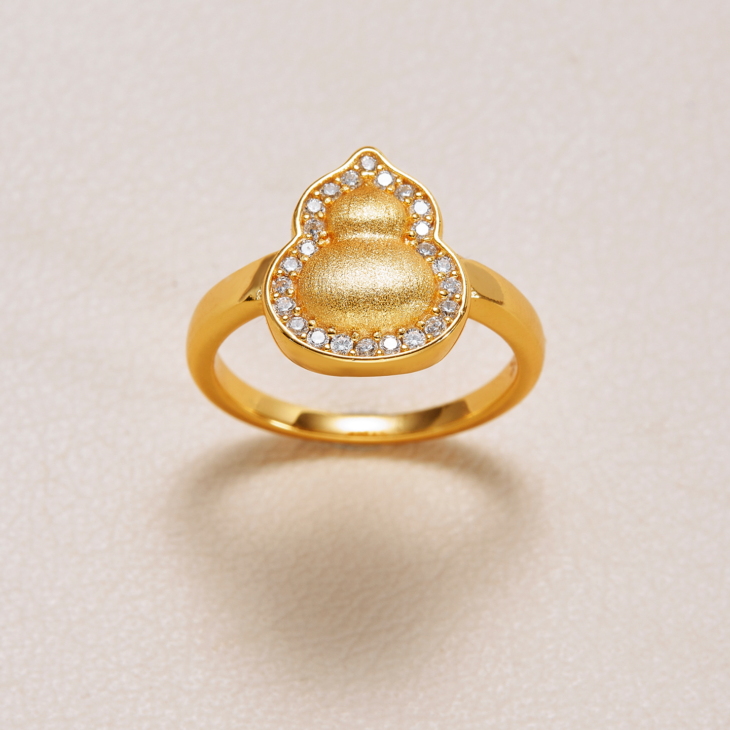 AHCHOO 静奢古法手工S925纯银镶钻拉丝葫芦戒指福禄指环女礼物