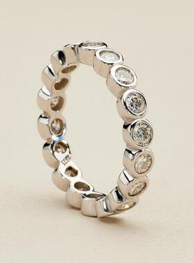 AHCHOO 静奢满圈莫桑石戒指简约小众设计高级感925银指环情侣对戒