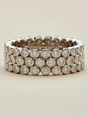 AHCHOO 静奢重工满镶莫桑石戒指简约设计高级感925银指环情侣对戒