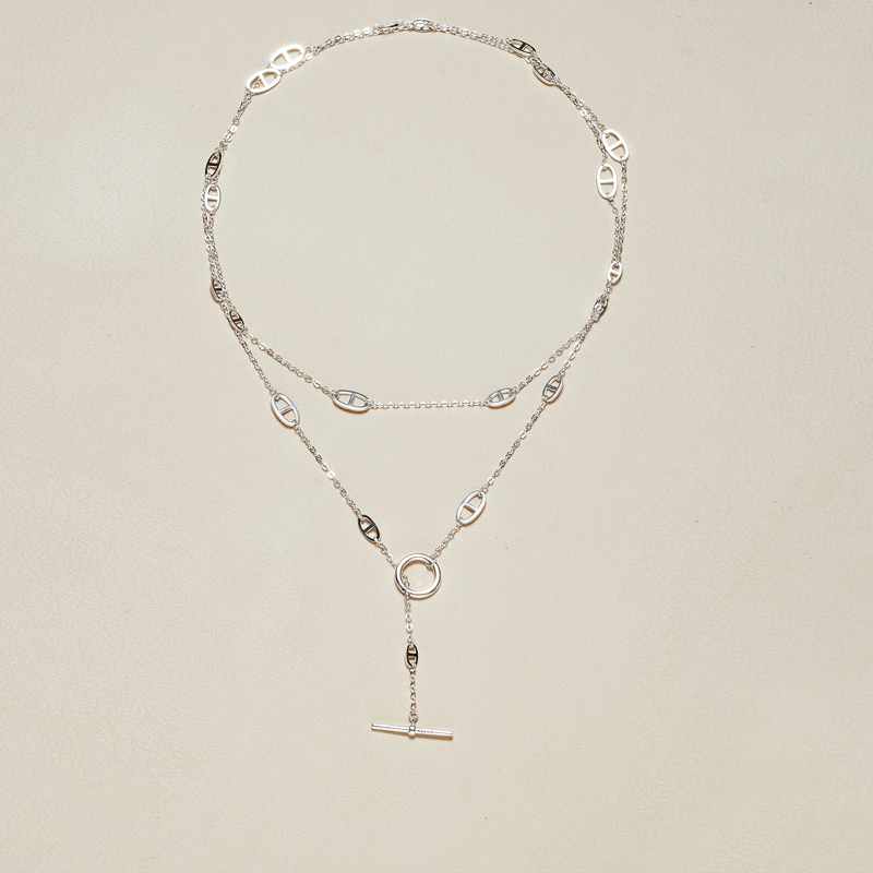 AHCHOO  静奢风S925纯银长款猪鼻子项链高级小众设计OT扣毛衣链女
