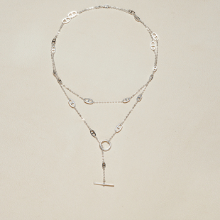 AHCHOO 猪鼻子项链高级小众设计OT扣毛衣链女 静奢风S925纯银长款