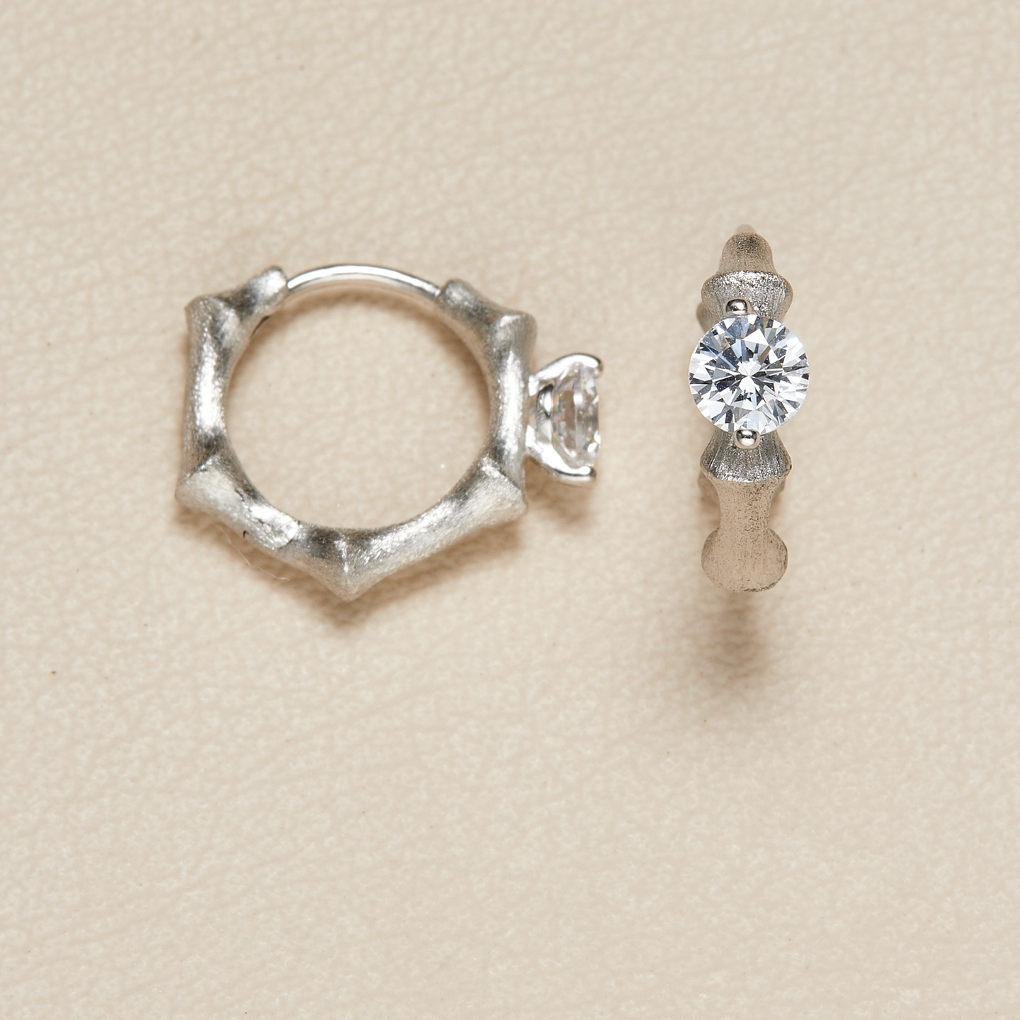 AHCHOO 静奢风极简通勤S925纯银古法拉丝竹节耳环微镶锆石耳扣女