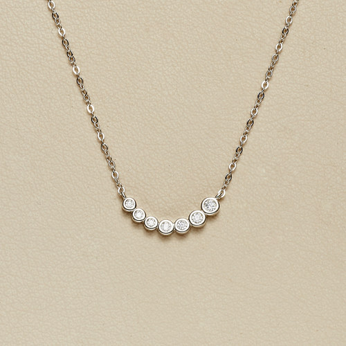 AHCHOO 静奢火彩爆闪渐变7钻莫桑石微笑项链小众高级S925银锁骨链