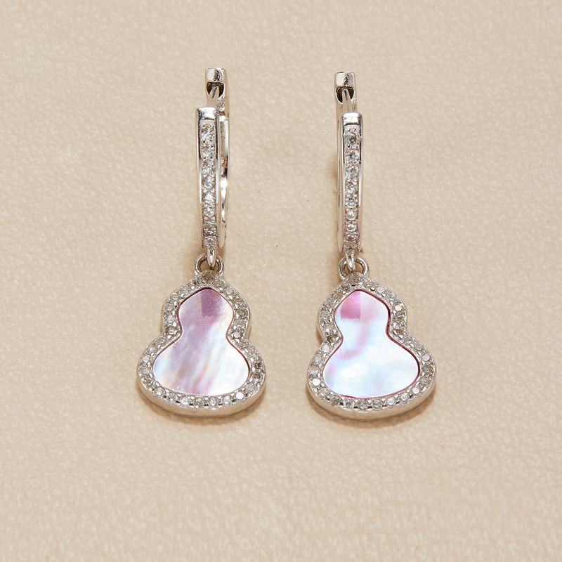 AHCHOO 静奢天然粉贝母葫芦耳环满镶锆石福禄耳圈S925纯银耳饰女