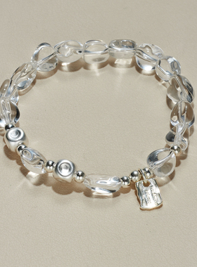 AHCHOO 静奢不规则透亮白水晶手串S925纯银圆球手链悦己能量手环