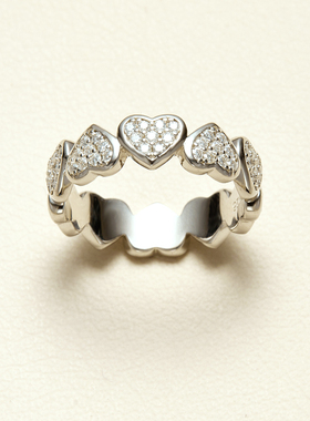 AHCHOO 静奢风重工高级感满钻莫桑石爱心戒指925银心形指环情侣