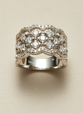 AHCHOO 静奢风重工蕾丝满钻莫桑石戒指925银宽版繁星指环520送人