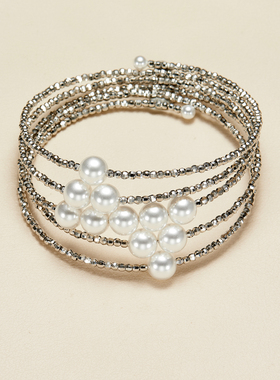 AHCHOO 超S满天星碎冰冰弹簧手环小众设计多层手工珍珠手镯可调节