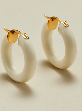 AHCHOO 静奢风白色珐琅滴釉耳环小众实心圆形耳扣银针耳饰女hoops