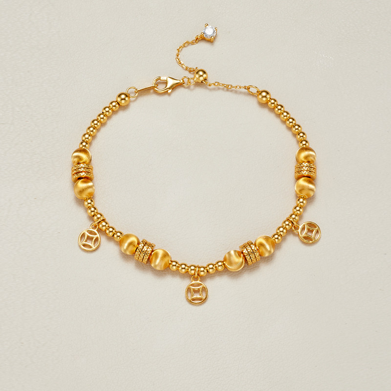 AHCHOO 静奢S925纯银手串有钱花猫眼石钱币葫芦串珠手链女送礼