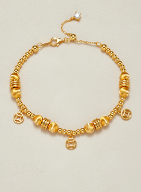 AHCHOO 静奢S925纯银手串有钱花猫眼石钱币葫芦串珠手链女送礼