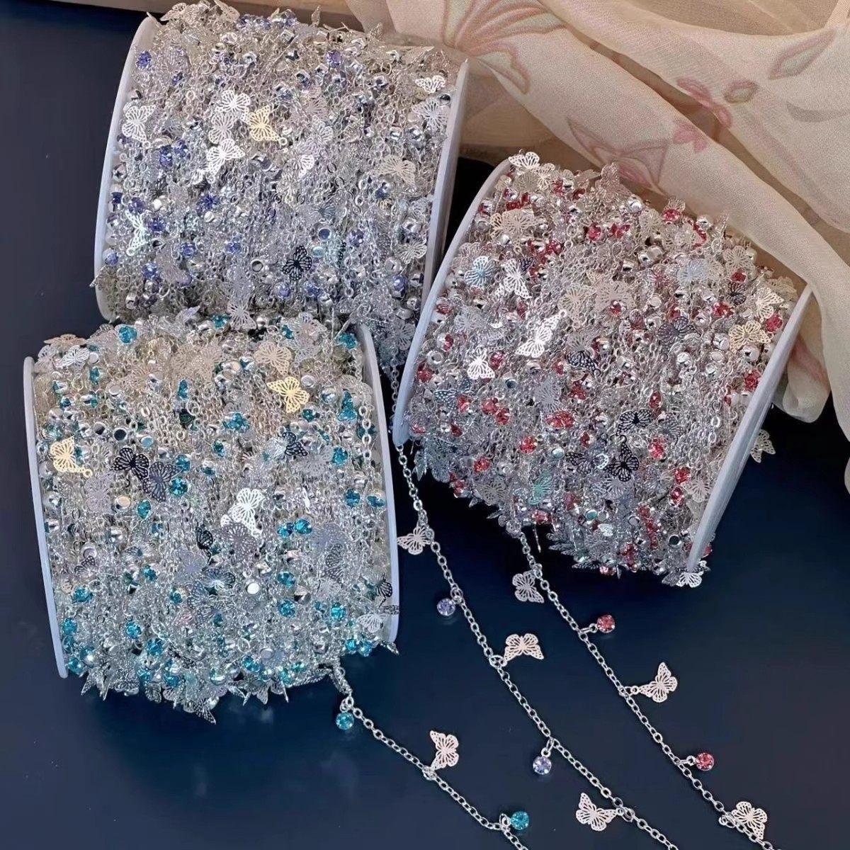 diy链条粉色紫色蓝色镂空蝴蝶加钻保色古风流苏步摇项链散链配饰,饰品/流行首饰/时尚饰品新,链条,淘宝优惠券,粉丝福利购,淘宝优惠卷