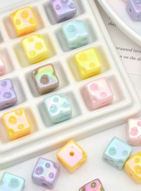 彩色UV电镀亚克力黄色奶酪方块串珠手工diy手机链珠子手串配件