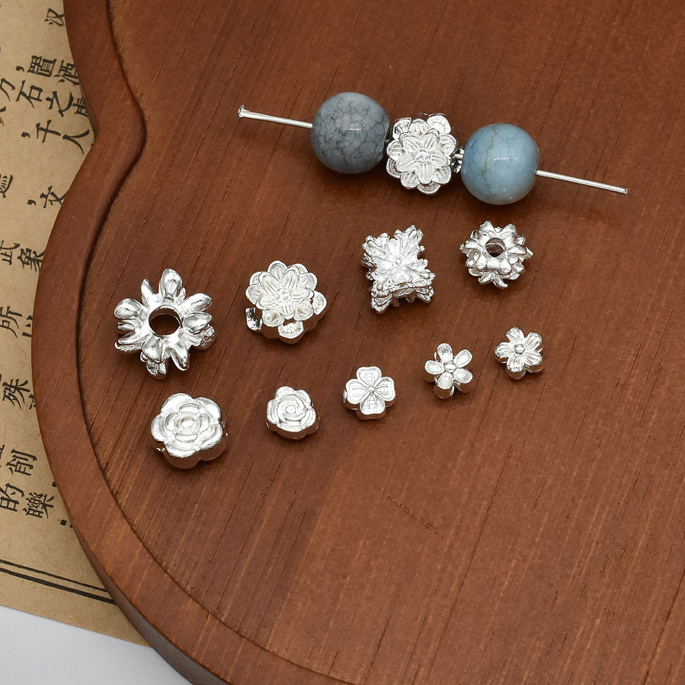 新中式合金银色莲花山茶花花朵隔珠串珠手工diy手串手链饰品材料