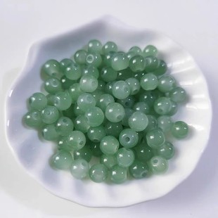4-10mm仿玉石翡翠绿玻璃烤漆珠散珠串珠 diy手工手链项链发饰配件