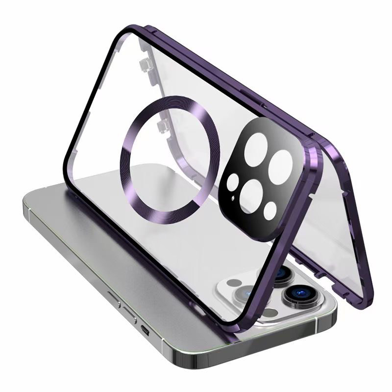 苹果15+pro+max万磁王双面保护套电话手机壳护镜头防偷窥全包iphone14plus适用钢化膜玻璃镜头盖金属边框前