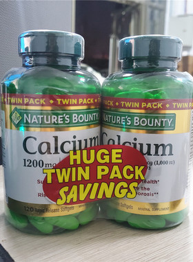 两瓶装Nature’s Bounty自然之宝液体钙120粒维生素D3胶囊1200mg