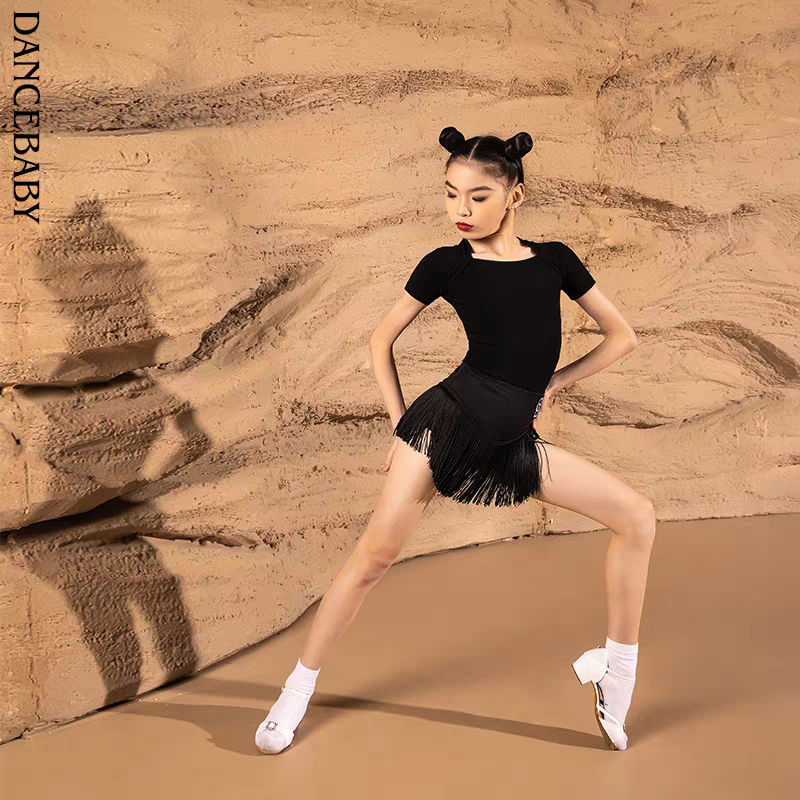 dancebaby拉丁舞服练功服女儿童2025新款春夏季舞蹈服演出服套装
