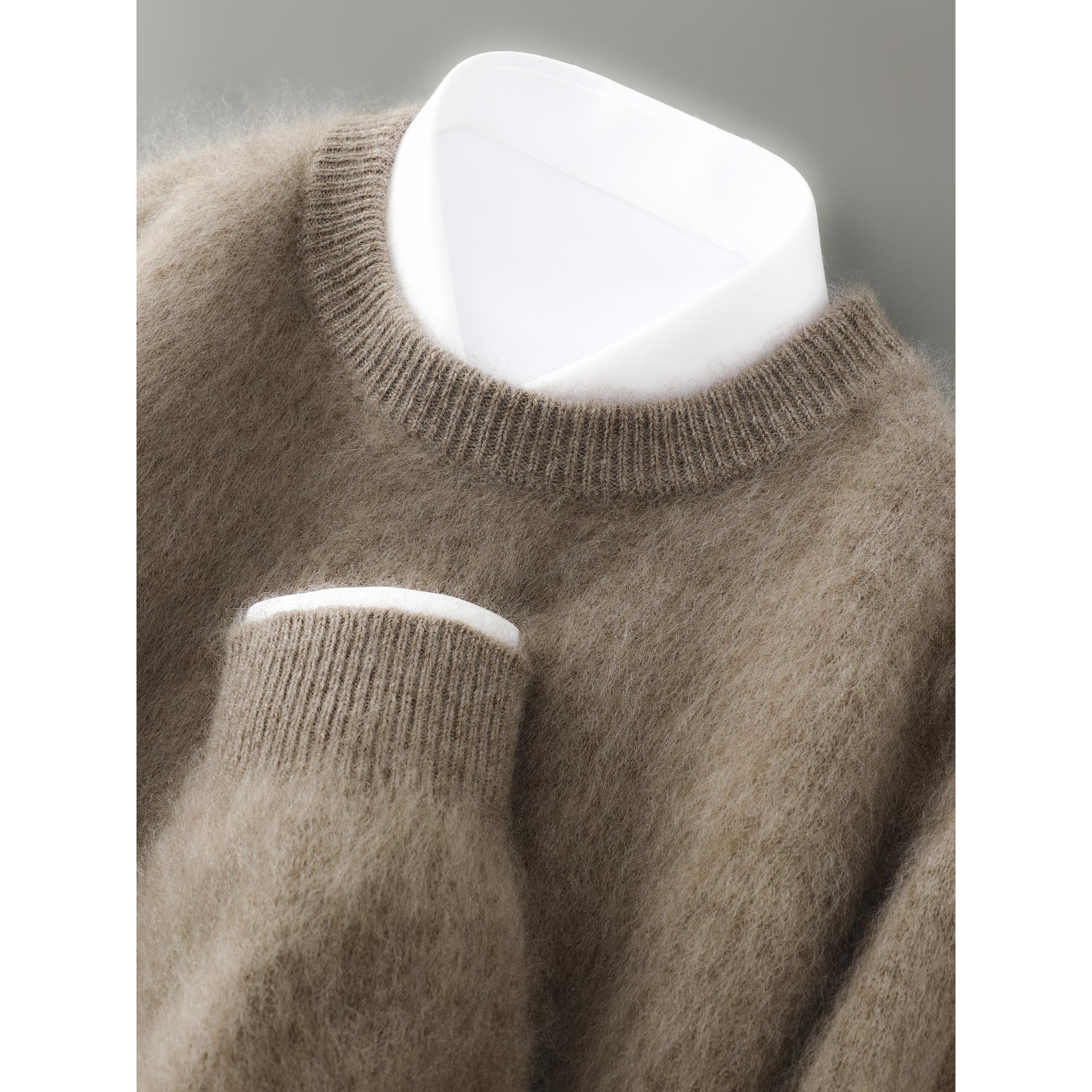 秋冬拉绒100%纯羊毛男士半高圆领套头毛衣宽松休闲加厚针织打底衫