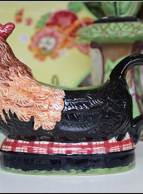 夏洛克出口家居 陶瓷手绘 Tracy porter 蓝色公鸡大奶杯