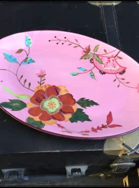 【特惠】}夏洛克家居 陶瓷手绘 Tracy Poter 扇形花系列小椭圆盘