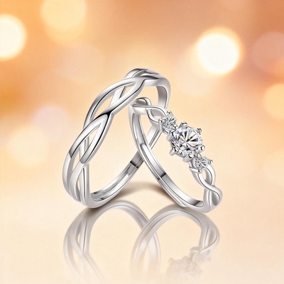DR莫桑石钻戒情侣对戒纯银999戒指一对结婚求婚戒新年礼物送女友