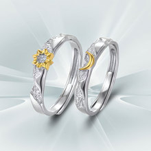 DR日月同辉情侣对戒999足银戒指一对小众设计圣诞礼物送女男朋友