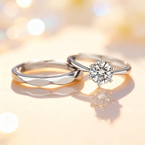 DR钻戒情侣对戒999纯银一对婚戒对戒求婚结婚戒指新年礼物送女友
