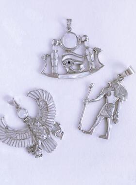 埃及旅游纪念品收藏手工银饰鹰神荷露斯之眼小鸟神像项坠吊坠
