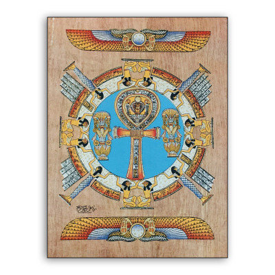 埃及进口天然手工纸莎草画喷绘客厅家居装饰画生命之匙安卡
