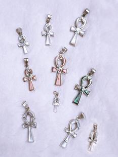 埃及进口手工银饰首饰天然贝壳镶嵌安卡安克生命之匙项坠吊坠