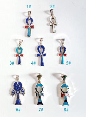 古埃及风手工银安克镶嵌吊坠女