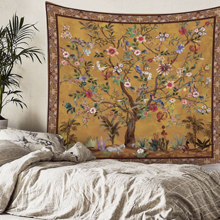 波西米亚风花鸟背景布卧室床头复古生命树背景墙装饰挂毯定制画布