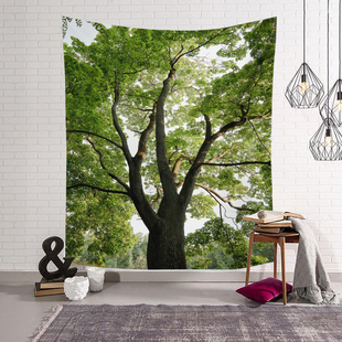 绿色森林大树背景布卧室墙面装饰挂布房间墙上布置绿植背景墙挂毯