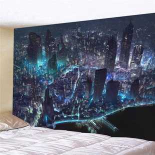 赛博朋克夜街景大背景布直播挂毯床头卧室寝室墙壁装饰挂布网红布
