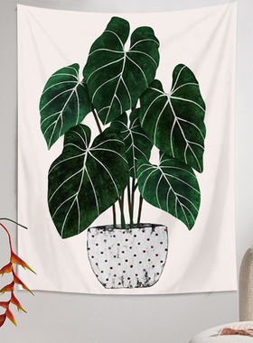 ins风小清新治愈绿色植物背景布北欧背景墙装饰挂布床头餐厅壁布