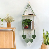 北欧风叶子木板墙面编织挂毯置物架玄关收纳壁挂式 饰 挂件卧室装