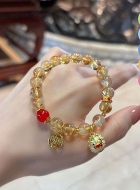 杭州香积金发晶吞金兽手串女轻奢招财貔貅黄水晶手链正品代请