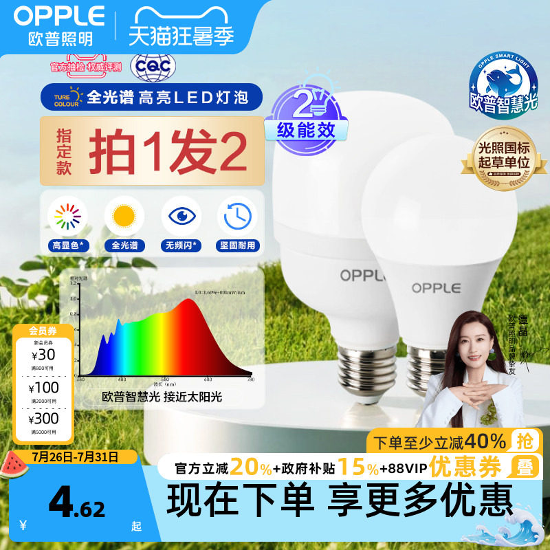欧普led灯泡全光谱高显色节能家用大功率超亮E27E14螺口光源QP