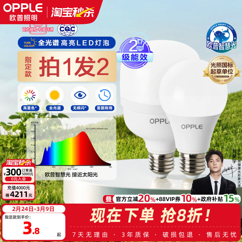 欧普led灯泡全光谱高显色节能家用大功率超亮E27E14螺口光源QP