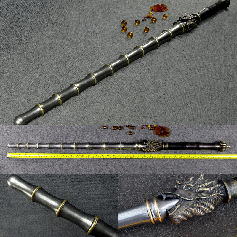 龙泉市龙吟月牙锏花纹钢竹节锏兵器实心钢伏魔鞭镇魔棍棒未开刃