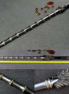 龙泉市龙吟月牙锏花纹钢竹节锏兵器实心钢伏魔鞭镇魔棍棒未开刃