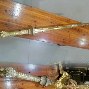 龙泉市秦叔宝影视黄金锏鞭全铜棍棒手工兵器武术装 未开刃 备道具