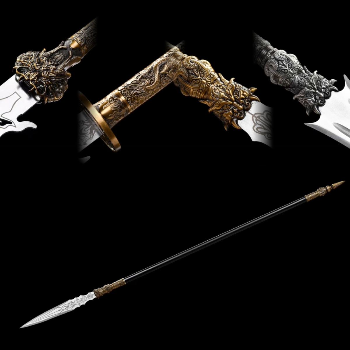 赵云龙胆枪长枪一体锻打红缨枪长矛影视道具摆件车载武术棍未开刃