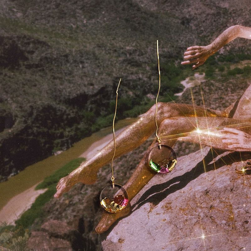 独特小众设计感圆形金箔链条耳线