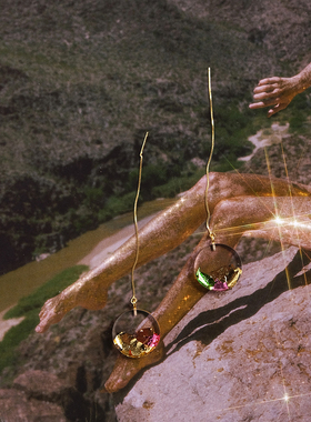 tickle原创独特小众设计感圆形金箔链条长款耳环金色法式耳线耳夹