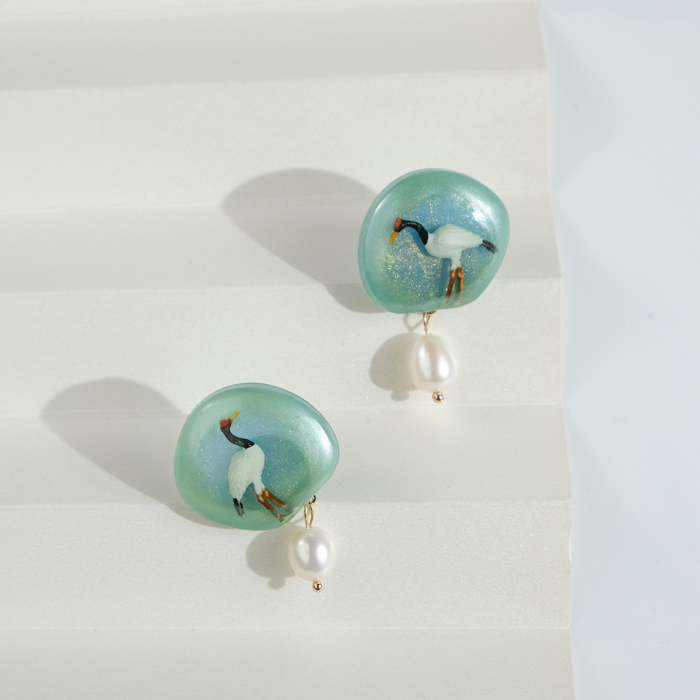 tickle原创设计艺术国风仙鹤耳环