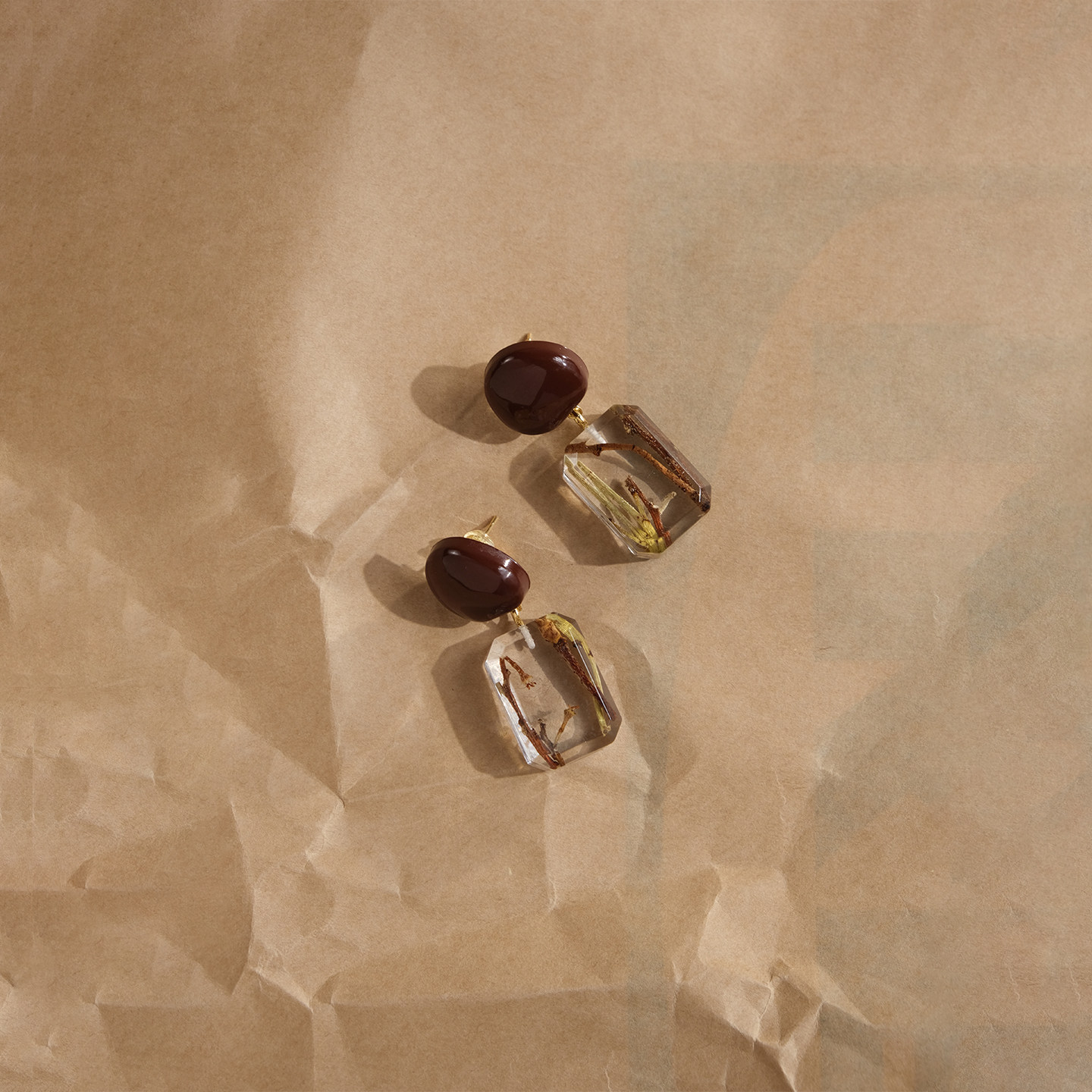 tickle原创设计几何树枝植物耳钉