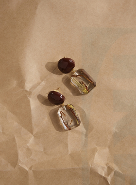 tickle原创设计几何简约透明树枝植物艺术独特耳钉小众气质耳夹