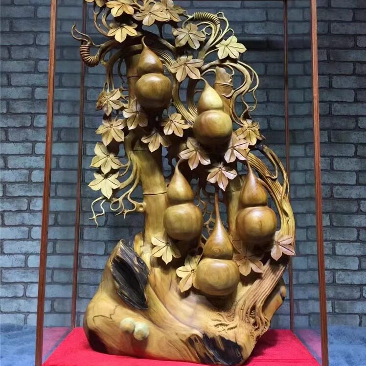 岩柏崖柏雕刻葫芦五福临门根雕木雕工艺品家居客厅装饰雕件摆件